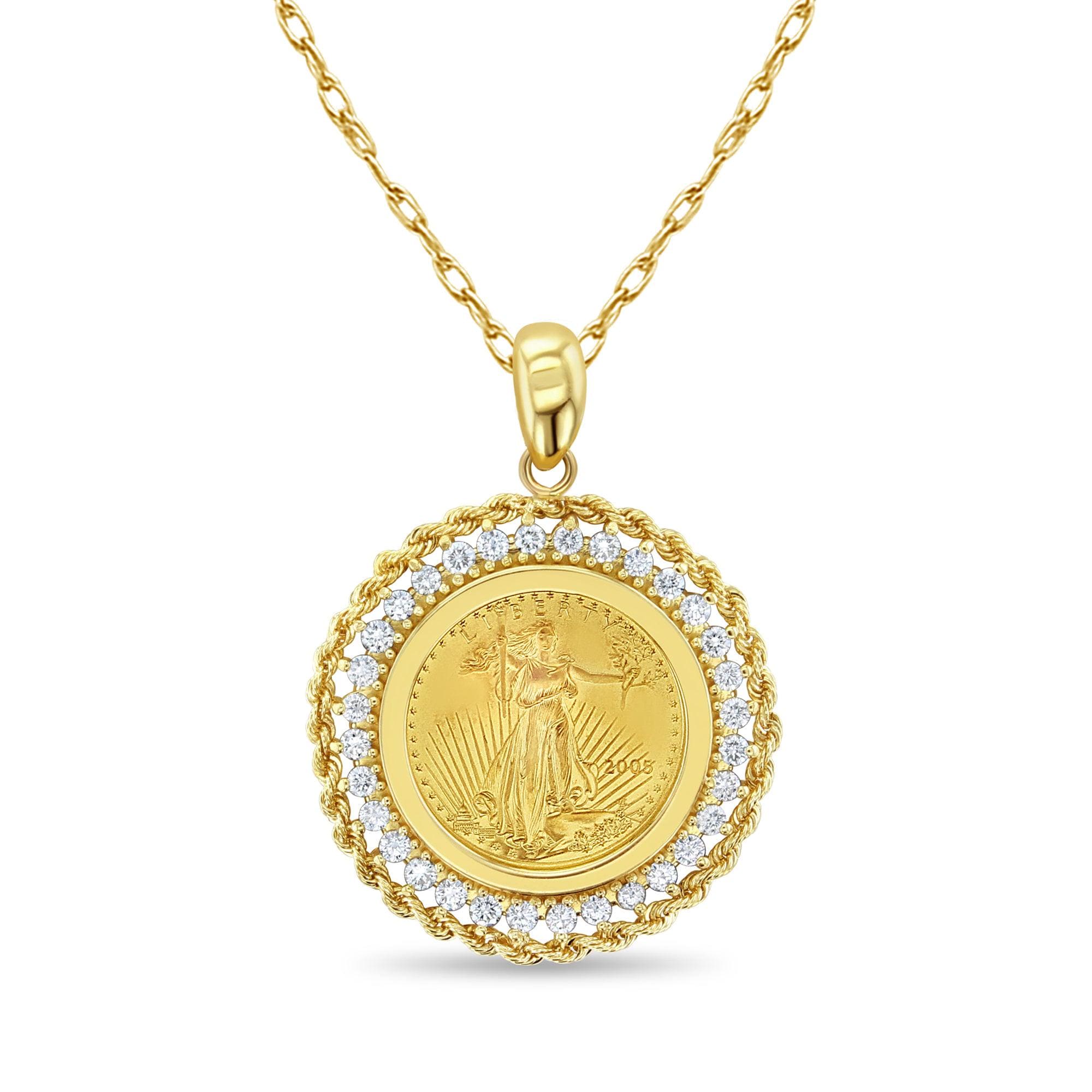 1/10oz Fine Gold Lady Liberty With Diamond & Rope Halo | Gift for