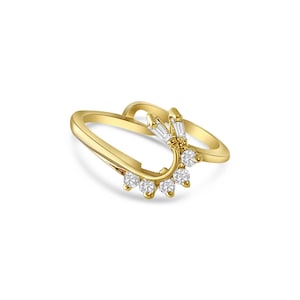 Right Side Swoosh Diamond Ring Wrap / 14k Yellow Gold Diamond Ring / Diamond Ring Guard / Gift For Her / Vintage Rings / Ring Enhancer