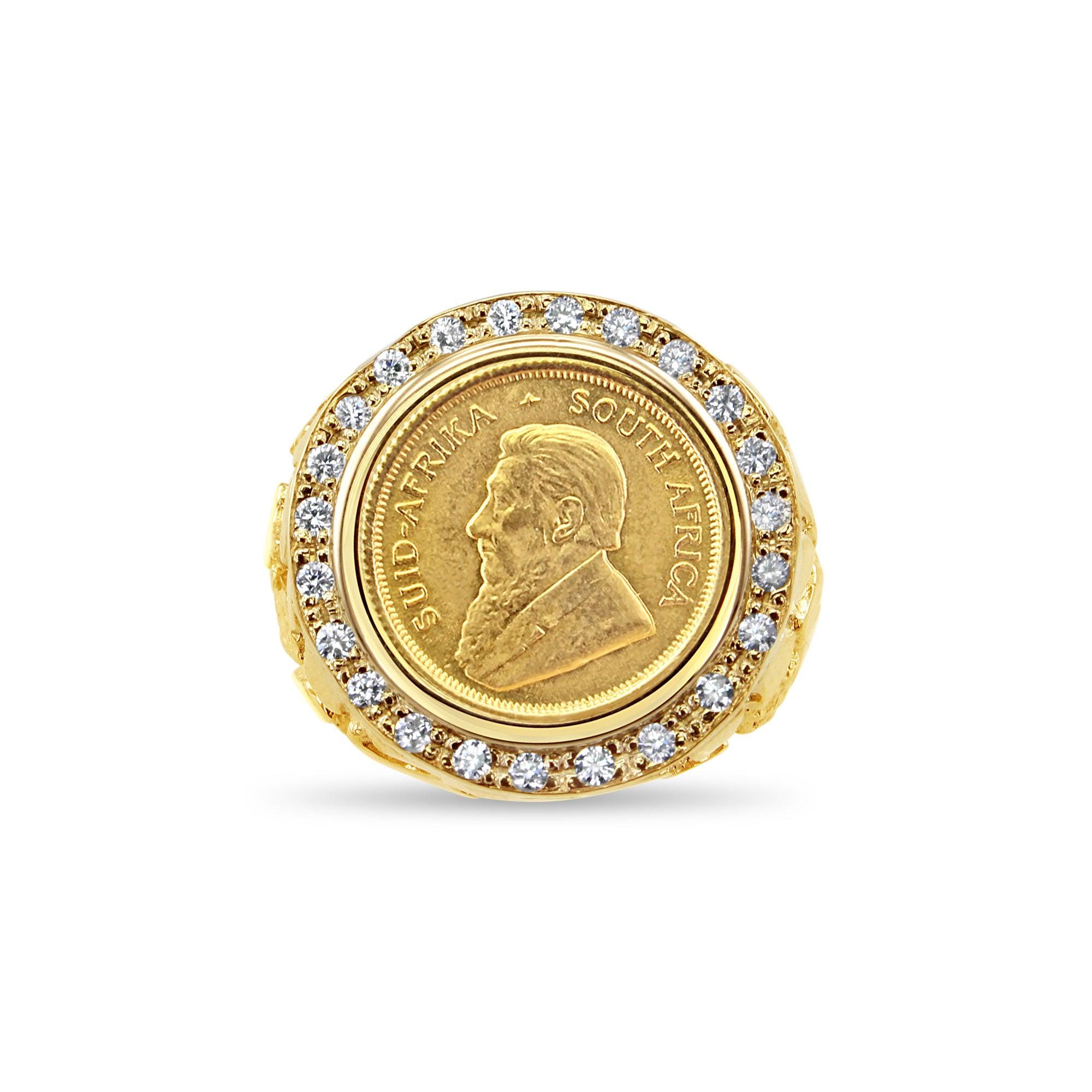 Krugerrand South African Diamond Coin Ring With Nugget Band