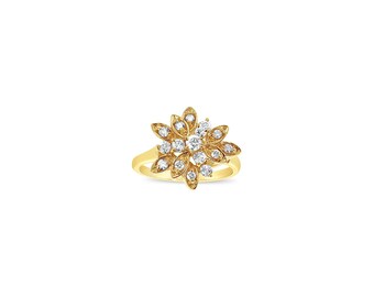 Diamond Leaf Cluster Ring | 14k Yellow Gold | Gift for Her | Jewelry Gift | Gift Ideas | Diamond Ring | Cocktail Ring | Jewelry