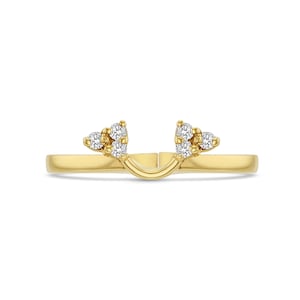 U Shaped Diamond Ring Wrap / 14k Yellow Gold Diamond Ring / Stacking Ring / Diamond Ring Enhancer / Diamond Ring Guard / Gift For Her