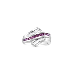 Ruby Diamond Baguette Bypass Cocktail Ring | 14k White Gold | Jewelry Gift | Gift Ideas | Cocktail Ring | Statement Ring | Diamond Ring