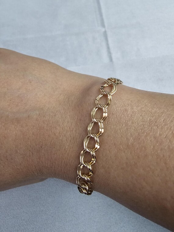 Solid Double Link Charm Bracelet | 14k Yellow Gol… - image 2