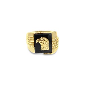 Eagle Head Onyx Gold Ring | 14k Yellow Gold | Mens Ring | Solid Gold Rings | Gift for Him Dad Father | Christmas Gift | Gift Ideas