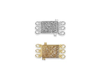 Multi-Strand Square Filigree Fancy Clasp | 14k Yellow Gold or 14k White Gold | Bracelet & Necklace Accessory | Vintage Pearl Clasp