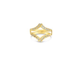 Double "V" Shaped Diamond Ring Guard Enhancer / 14k Yellow Gold Diamond Ring / Gift For Her / Statement Ring / Vintage Rings