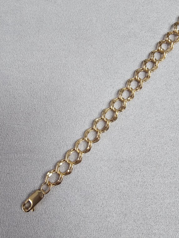 Solid Double Link Charm Bracelet | 14k Yellow Gol… - image 3