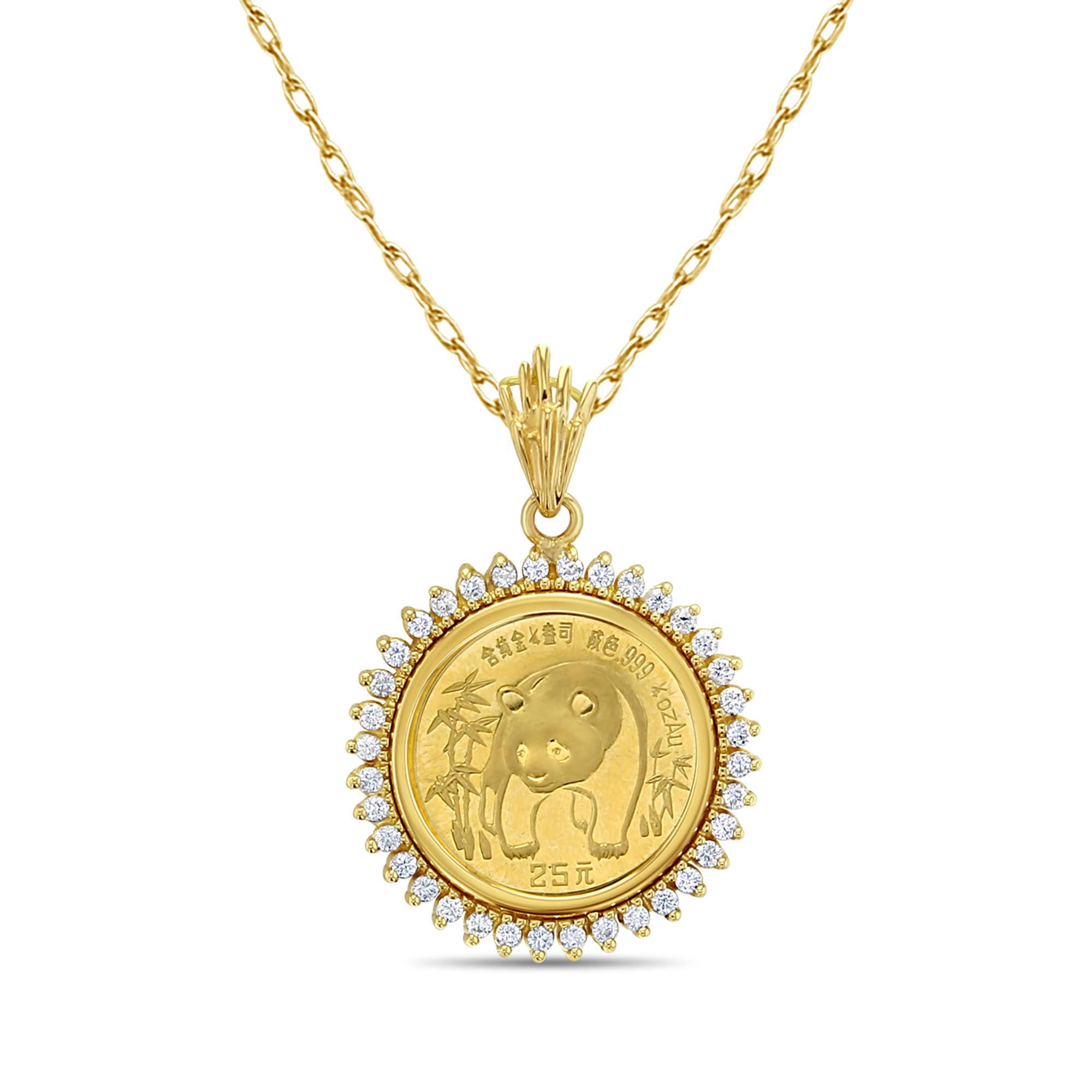 1986 Gold Panda Coin Necklace With Diamond Halo | Gift Ideas