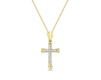 Antique Style Diamond Cross Necklace | 14k Yellow Gold | Gift for Her | Diamond Necklace | Pendant Necklace | Jewelry Gift