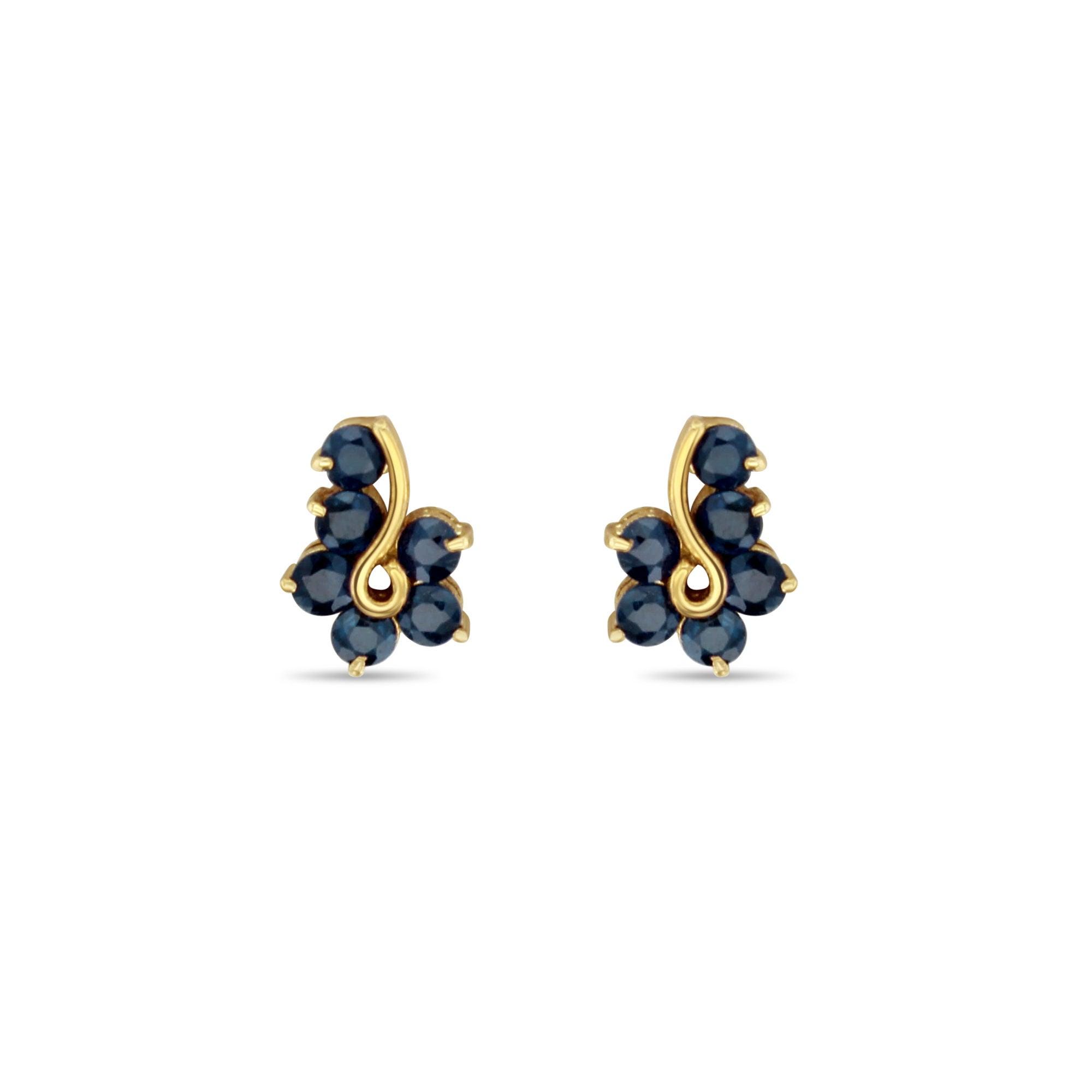 Sapphire Cluster Stud Earrings | 14k Yellow Gold | Cute Earrings | Gold Studs | Christmas Gift | Something Blue
