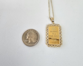 10 Gram Pamp Credit Suisse Gold Bar Necklace With Rope Frame