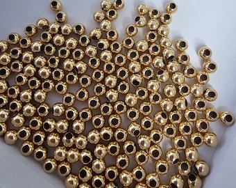 4mm Large Hole 14k Yellow Gold Polished Round Beads - loose beads, beads for all necklaces and bracelets