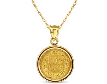 1945 Dos Pesos Gold Coin Pendant With Polished Bezel Mexican