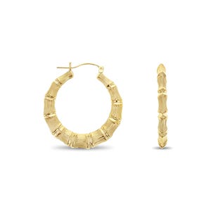38mm Gold Bamboo Hoops | 14k Yellow Gold |  | Gift for Her | Vintage Hoops | Statement Earrings | Jewelry Gif