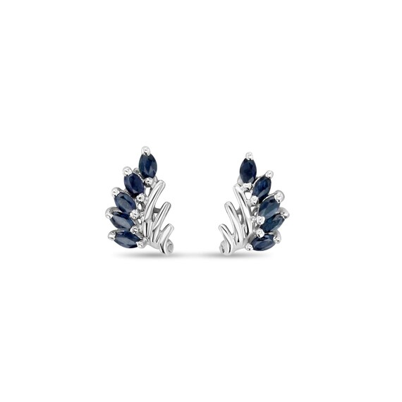 Sapphire Marquise Cluster Earrings | 14k White Gold | Christmas Gift | Everyday Studs | Unique Earrings | Sapphire Studs