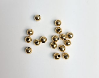 6mm Large Hole Solid 14k Gelb Gold polierte runde Perlen - lose Perlen, Perlen für alle Halsketten und Armbänder