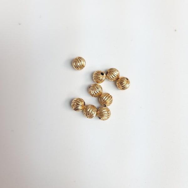 9mm Corrugated Twisted Solid 14k Yellow Gold Beads - loose beads, beads for all necklaces and bracelets