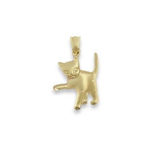 Kitten With Diamond Cuts & Matte Finish Charm | 14k Yellow Gold | Cat Jewelry | Animal Theme Pendant | Best Gift Ideas | Cat Lover