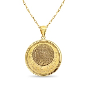 Veinte Pesos Gold Coin Necklace With Polished Bezel | Gift for Her Him | Statement Necklace | Authentic Genuine Gold Pendant | Mexican Coin