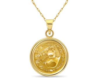 1/10 Unze chinesische Panda Goldmünze Lünette Halskette | 14k Gelbgold |  Geschenk für Sie oder Ihn | Schmuck-Anhänger | Schmuck Geschenk | Münze Halskette
