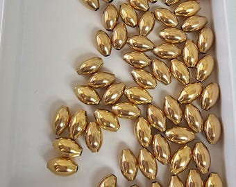 9mm x 6mm Solid Gold Smooth Polished Oval Rice Beads 14k Yellow Gold Beads | Loose Beads | Gold Rice Beads | Spacer Beads