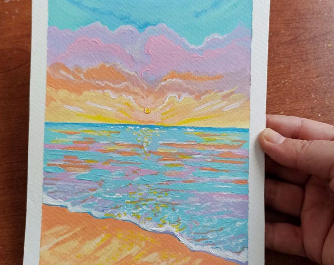 Sunset Sea Painting Original Art Abstract Ocean Acrylic Painting Pastel ...
