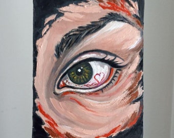 Lovers Eye Original Oil Painting, Small Romantic Art, Gothic Wall Decor, 5x7 inch