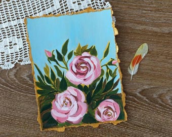 Roses Painting Original Art Flowers Wall Art Acrylic on Paper, Still Life Painting Floral Home Decor Hand Painted Birthday Card For Gift