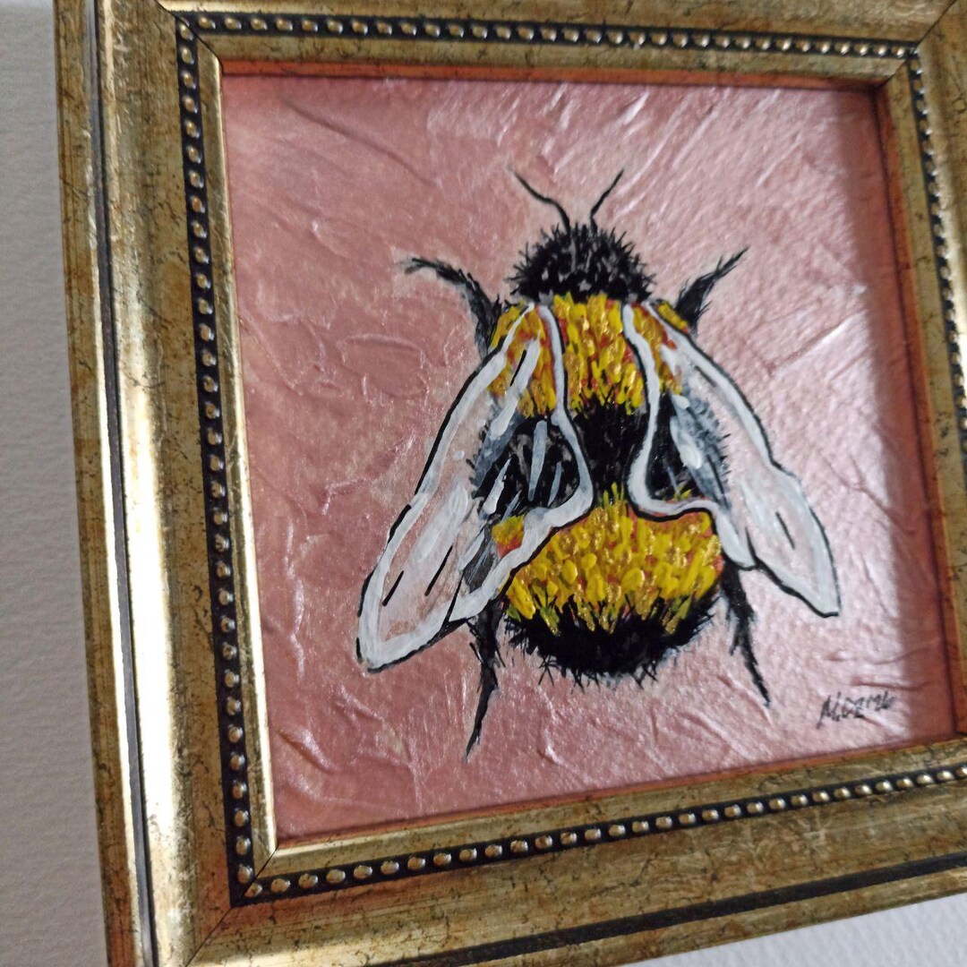 Bee Painting Original Art Gold Framed Bumblebee Artwork Hand Painted ...