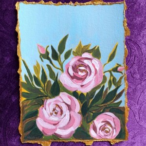 Roses de jardin originales peinture acrylique sur papier Saint Valentin décoration murale art pour Saint-Valentin romantique fait main carte cadeau rose peinte à la main