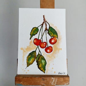Cherry Painting Original Art Fruit Still Life Painting Cherry Illustration For Kitchen Wall Art Home Decor Unique Gift For Mom Cherry Lover