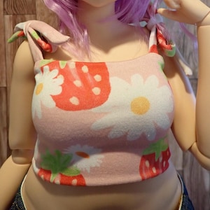 Smart doll PEAR Tie strap top pink strawberries and flowers