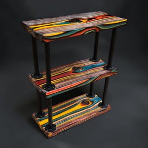Custom FireCandy™ Mini Shelf, Numbered Collector Furniture, Colorful Wood Plant Stand, Side Table
