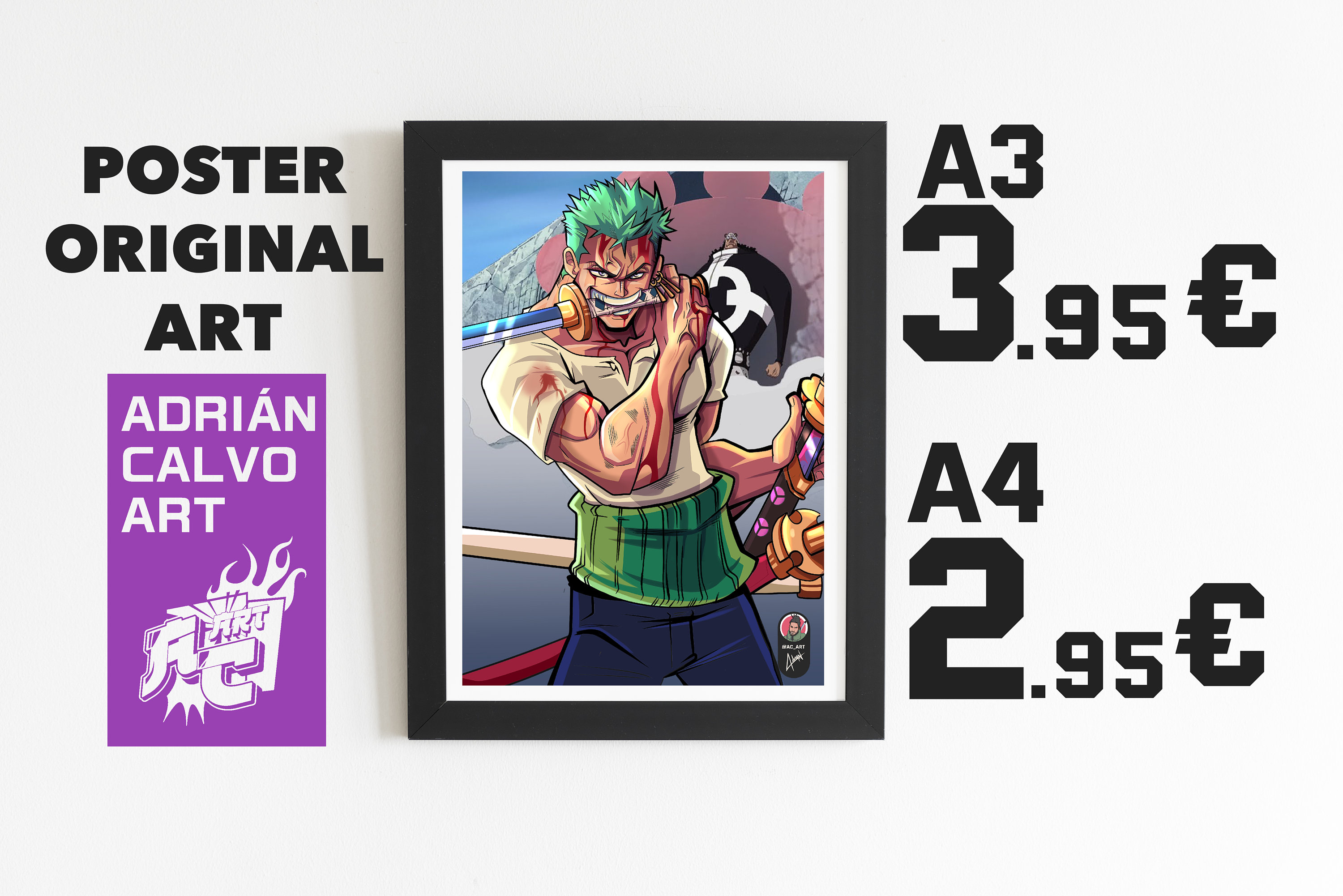 Zoro One Piece - Quadro A4