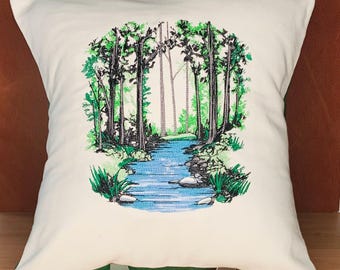 Through the Woods Embroidered Pillow