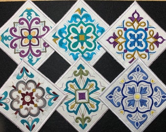 Moroccan Tile Embroidered Coasters