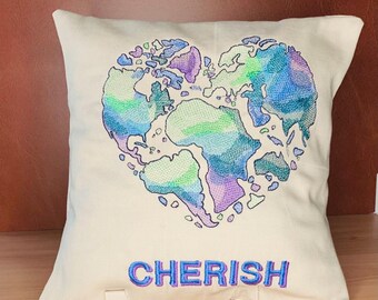 Cherish Our World Embroidered Pillow