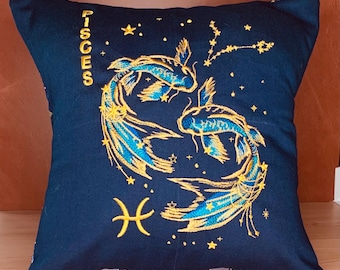 Pisces (2/19-3/20)  Zodiac Constellations Embroidered Pillow