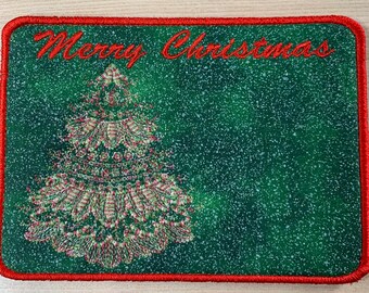 Artisan Embroidered Christmas Tree Mug Rug