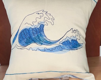 Ocean Wave Embroidered Pillow