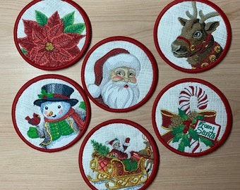 Embroidered Vintage Christmas Coasters