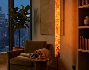 Golden Mara – Handmade Wooden Floor Lamp 175 cm, Modern Organic / Mid Century Tall Lamp, Warm Light for Living Room, Office or Bedroom