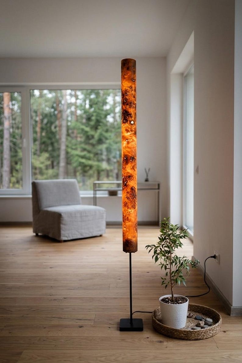 Golden Mara – Handmade Wooden Floor Lamp 175 cm, Modern Organic / Mid Century Tall Lamp, Warm Light for Living Room, Office or Bedroom image 18