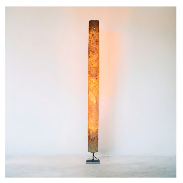 Golden Mara - Wooden Floor Lamp - Veneer Lamp Shade - Poplar Burl - Natural Wood Lamps - Lighting - Modern Lamp - Lampshade - Warm Light
