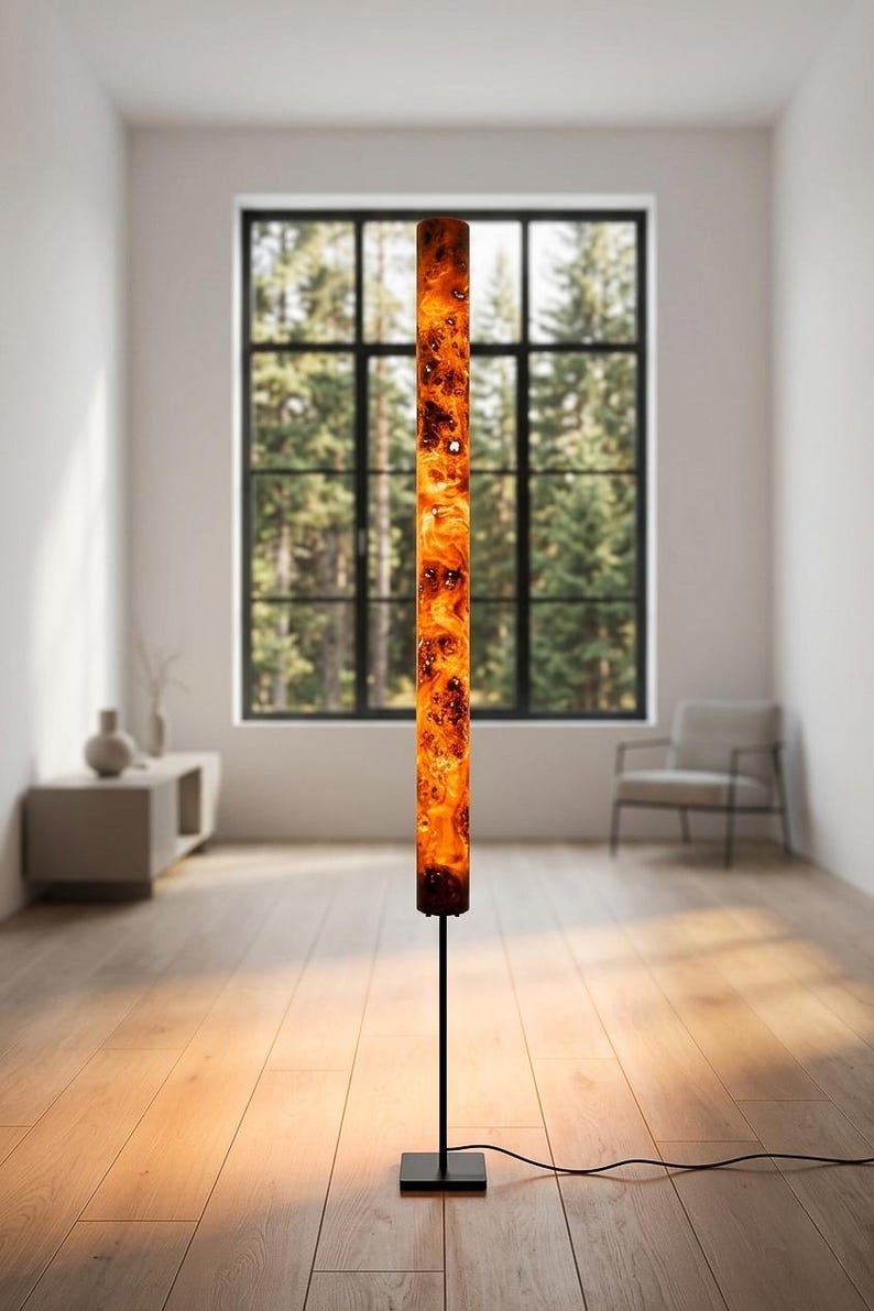 Golden Mara – Handmade Wooden Floor Lamp 175 cm, Modern Organic / Mid Century Tall Lamp, Warm Light for Living Room, Office or Bedroom image 15