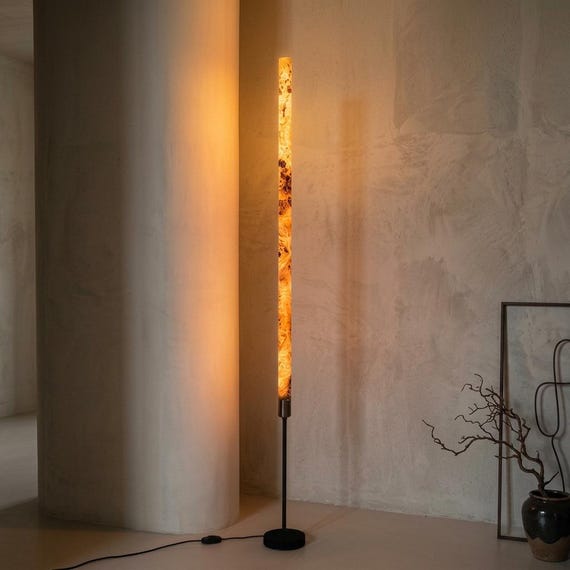 Serene Slim Light - The World's Slimmest Wooden Floor Lamp - Mid Century Modern / Modern Organic - Warm Light for Living Room, Bedroom.