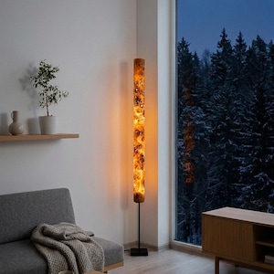 Golden Mara – Handmade Wooden Floor Lamp 175 cm, Modern Organic / Mid Century Tall Lamp, Warm Light for Living Room, Office or Bedroom image 14