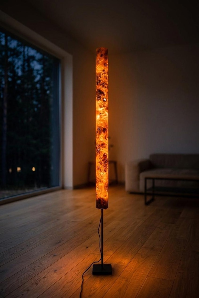 Golden Mara – Handmade Wooden Floor Lamp 175 cm, Modern Organic / Mid Century Tall Lamp, Warm Light for Living Room, Office or Bedroom image 4