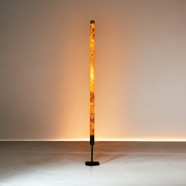 Light Stick - Wooden Floor Lamp - Veneer Lamp Shade - Poplar Burl - Natural Wood Lamp - Lighting - Modern Lamp - Thin Lamp