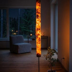 Golden Mara – Handmade Wooden Floor Lamp 175 cm, Modern Organic / Mid Century Tall Lamp, Warm Light for Living Room, Office or Bedroom image 19